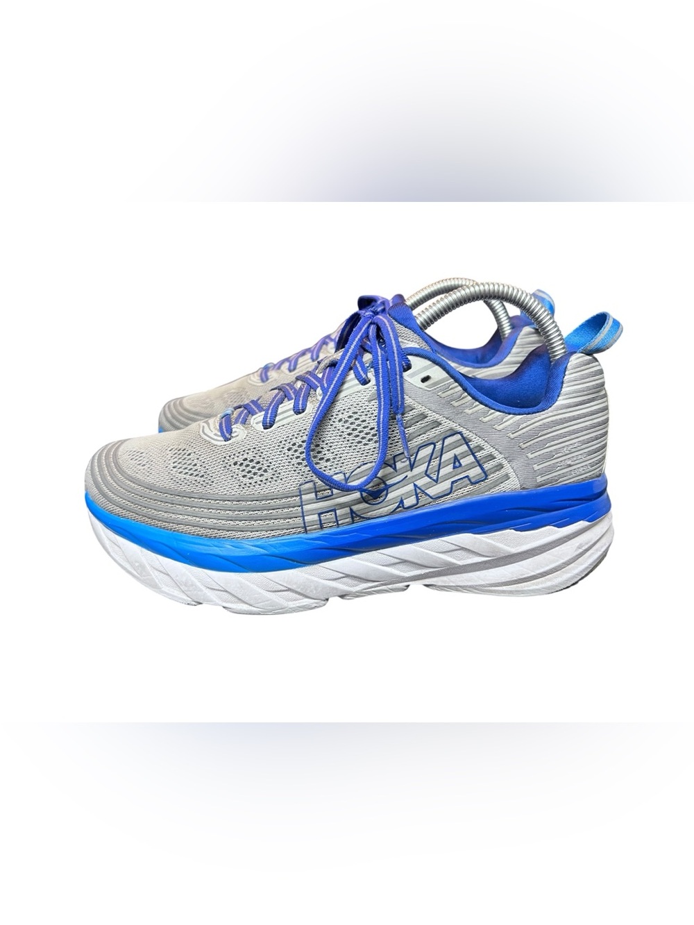 Hoka One One Bondi 6 Gray & Blue Lace-Up Sneakers Men’s Size 7 2E Wide - Picture 2 of 7